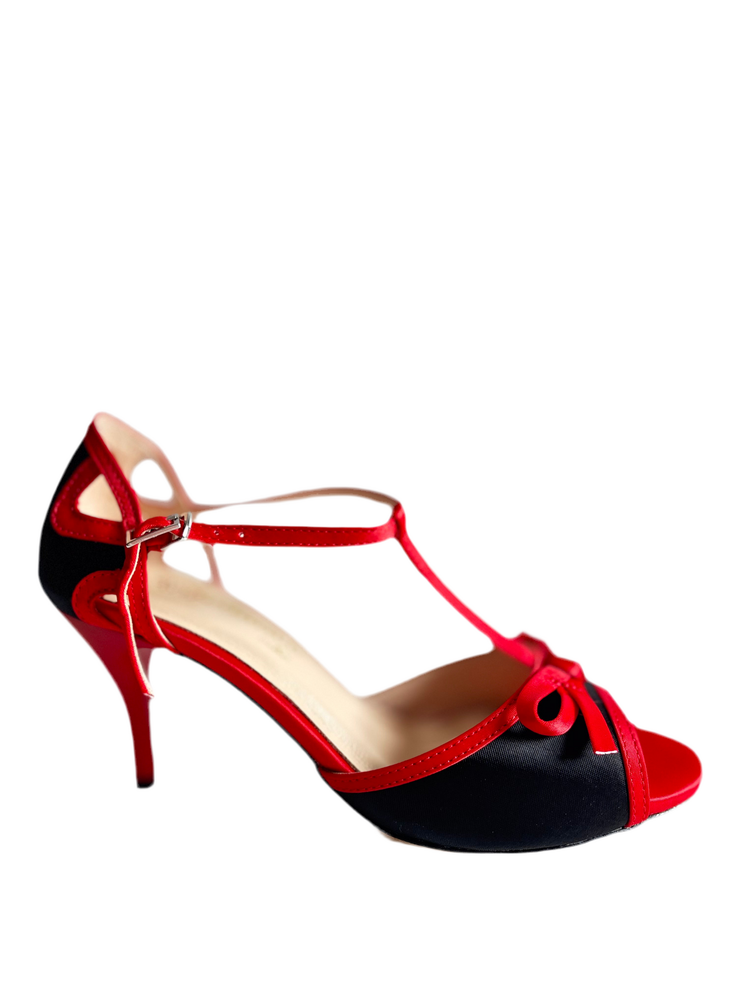 Milonga – Black & Red Bow Tango Shoes with 7.5 cm Red Heel