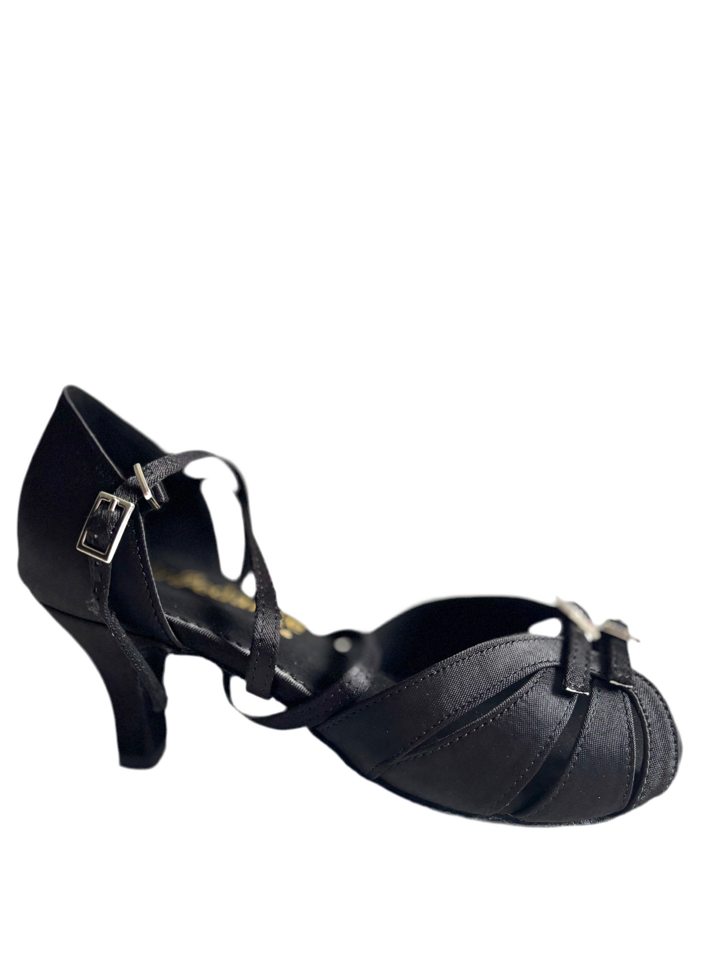 WV 1414 Black Satin with Crystal Buckles, 2.5” Heel, Wide