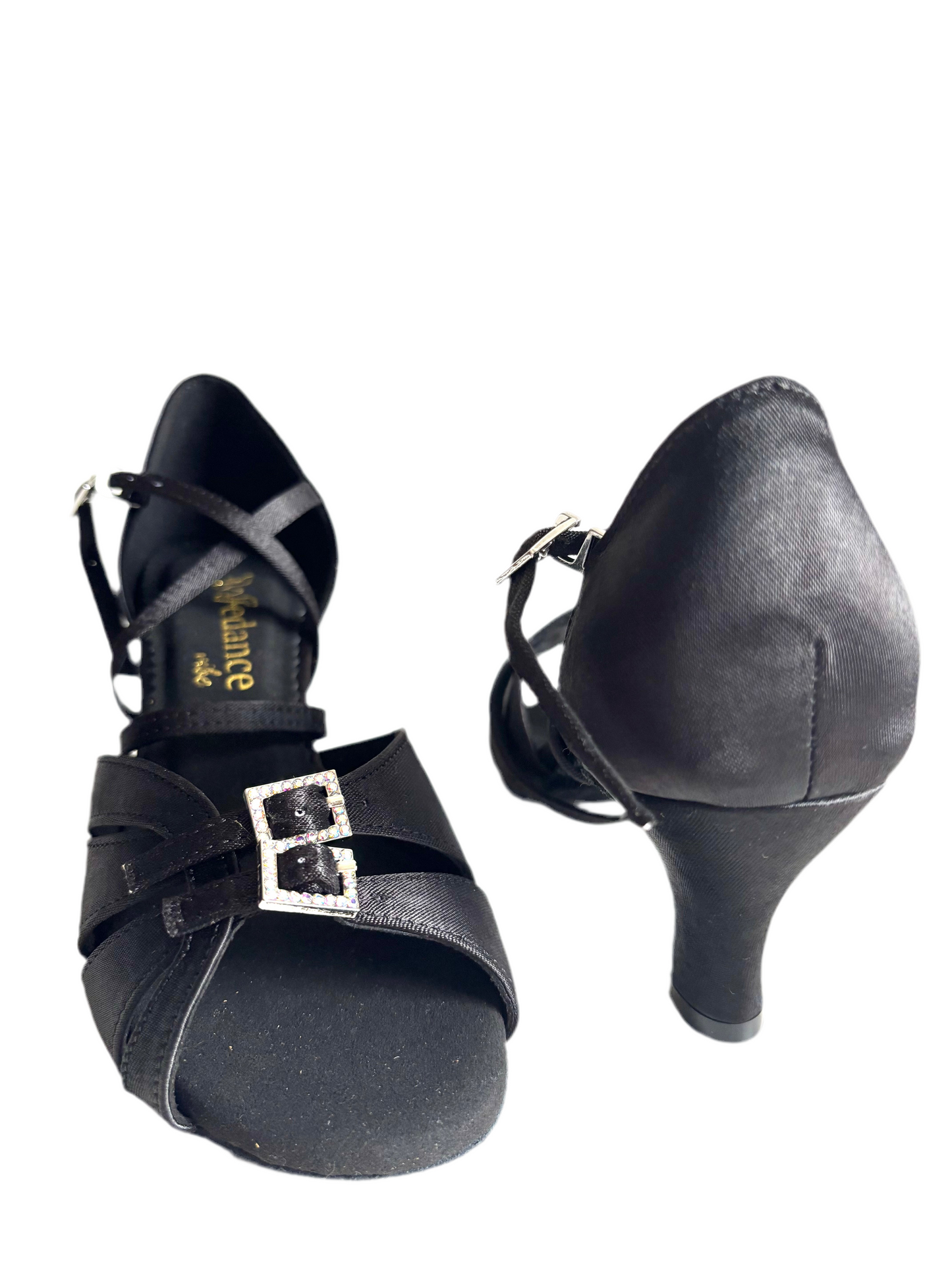 WV 1414 Black Satin with Crystal Buckles, 2.5” Heel, Wide