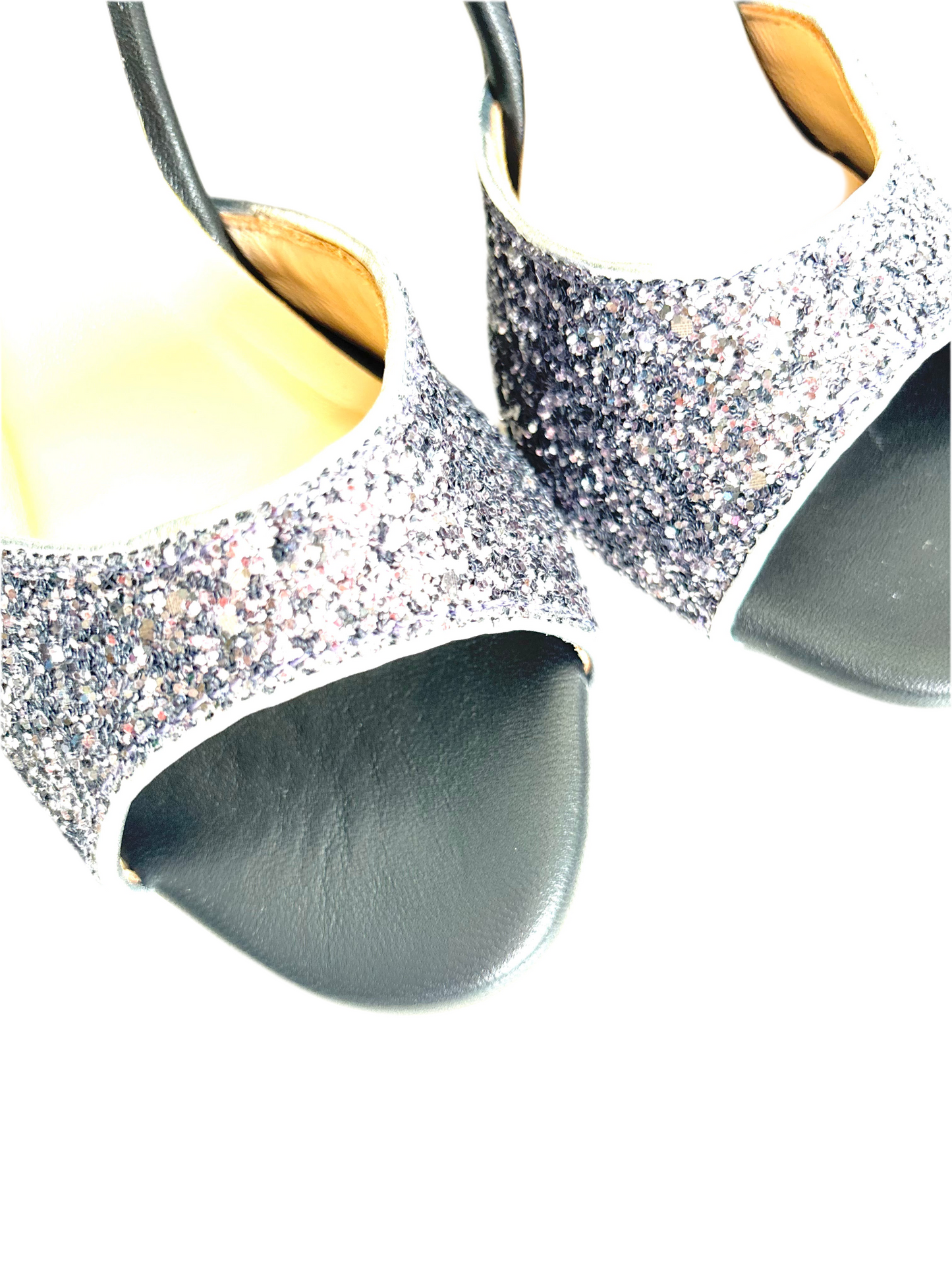 Stella – Black & Glitter Ankle Strap Tango Shoe, 7.5 cm Heel