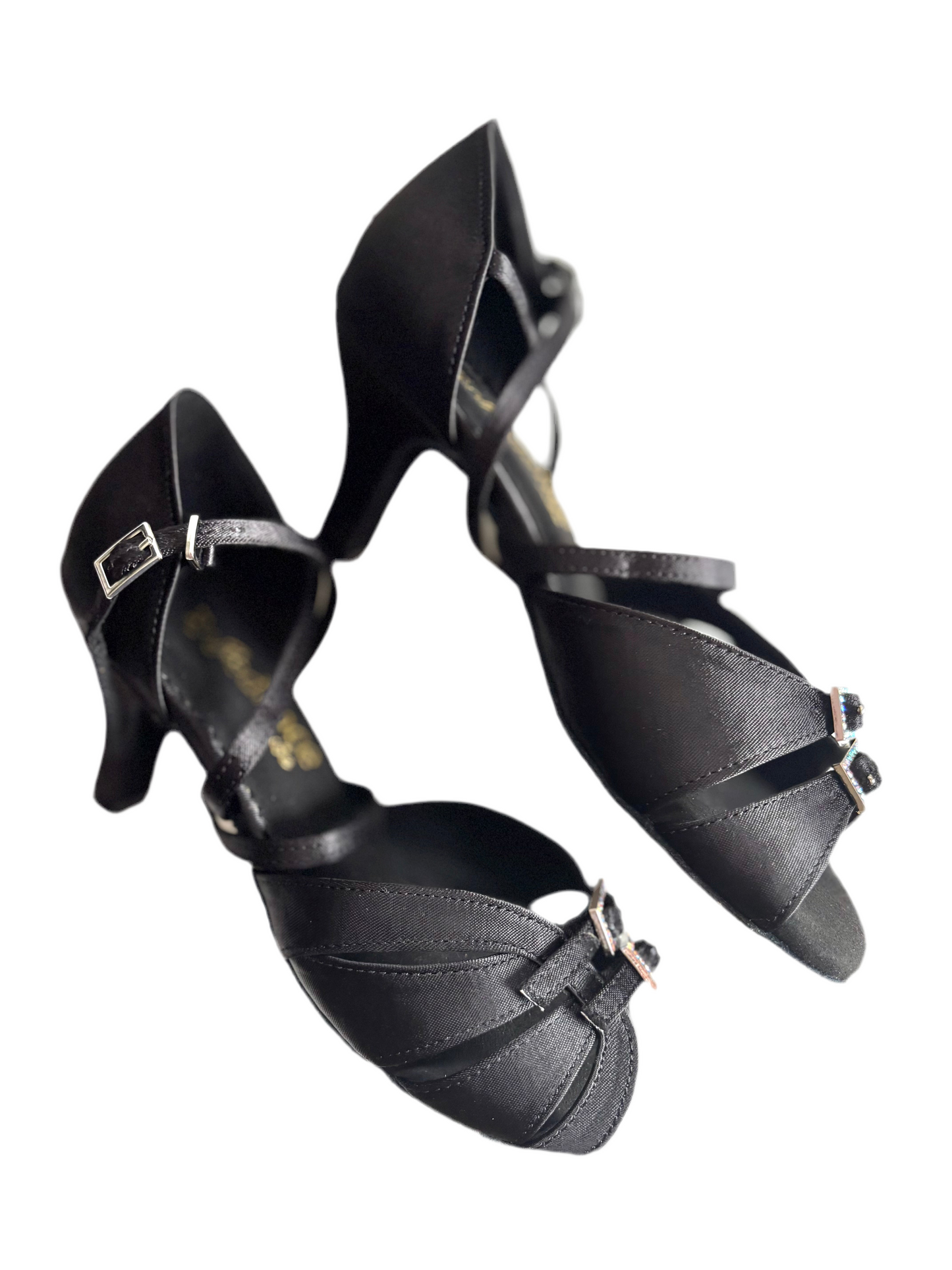 WV 1414 Black Satin with Crystal Buckles, 2.5” Heel, Wide