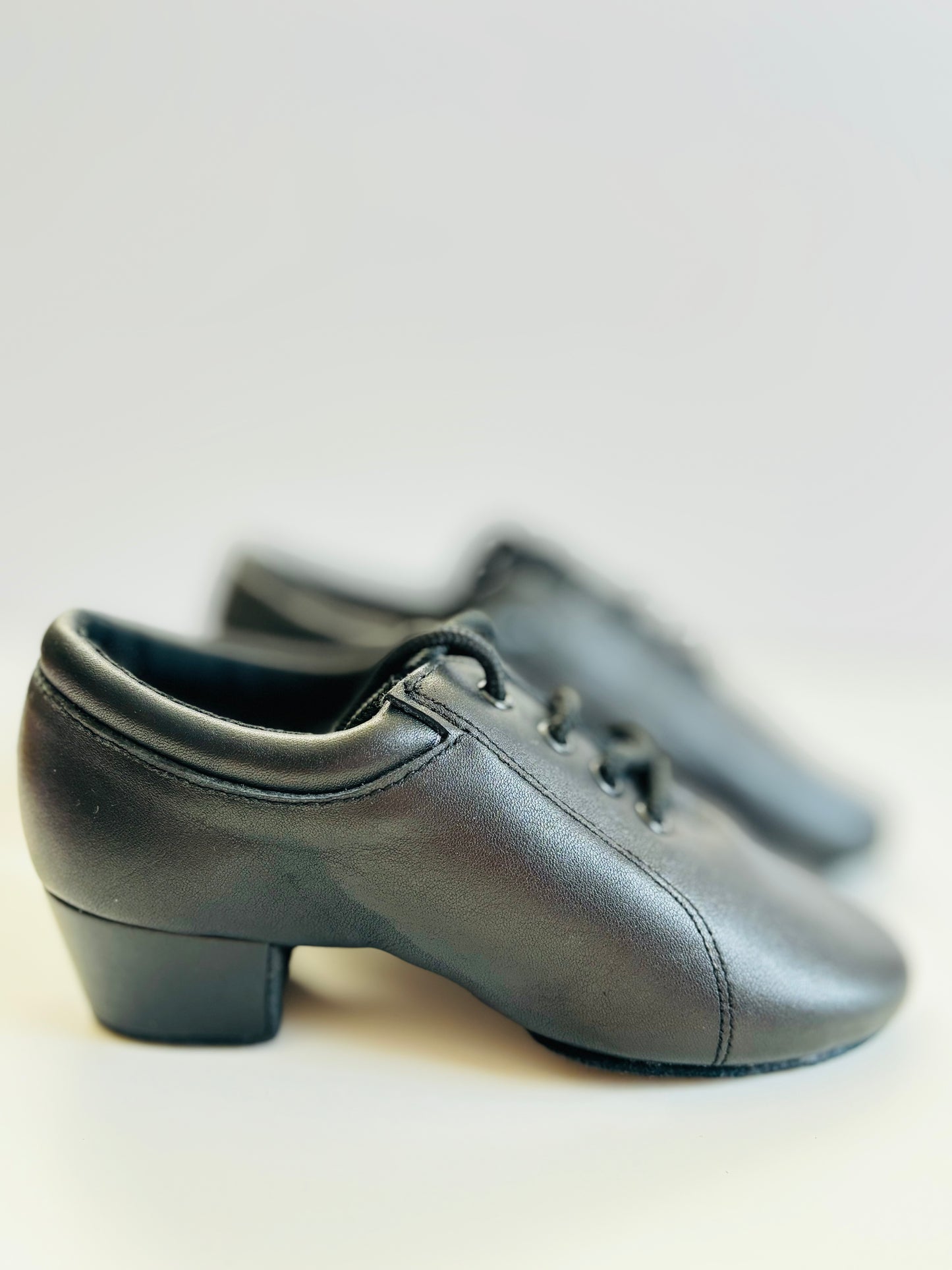 Kids Latin / Salsa Dance Shoes, Black Leather, 35mm / 1.4" heel