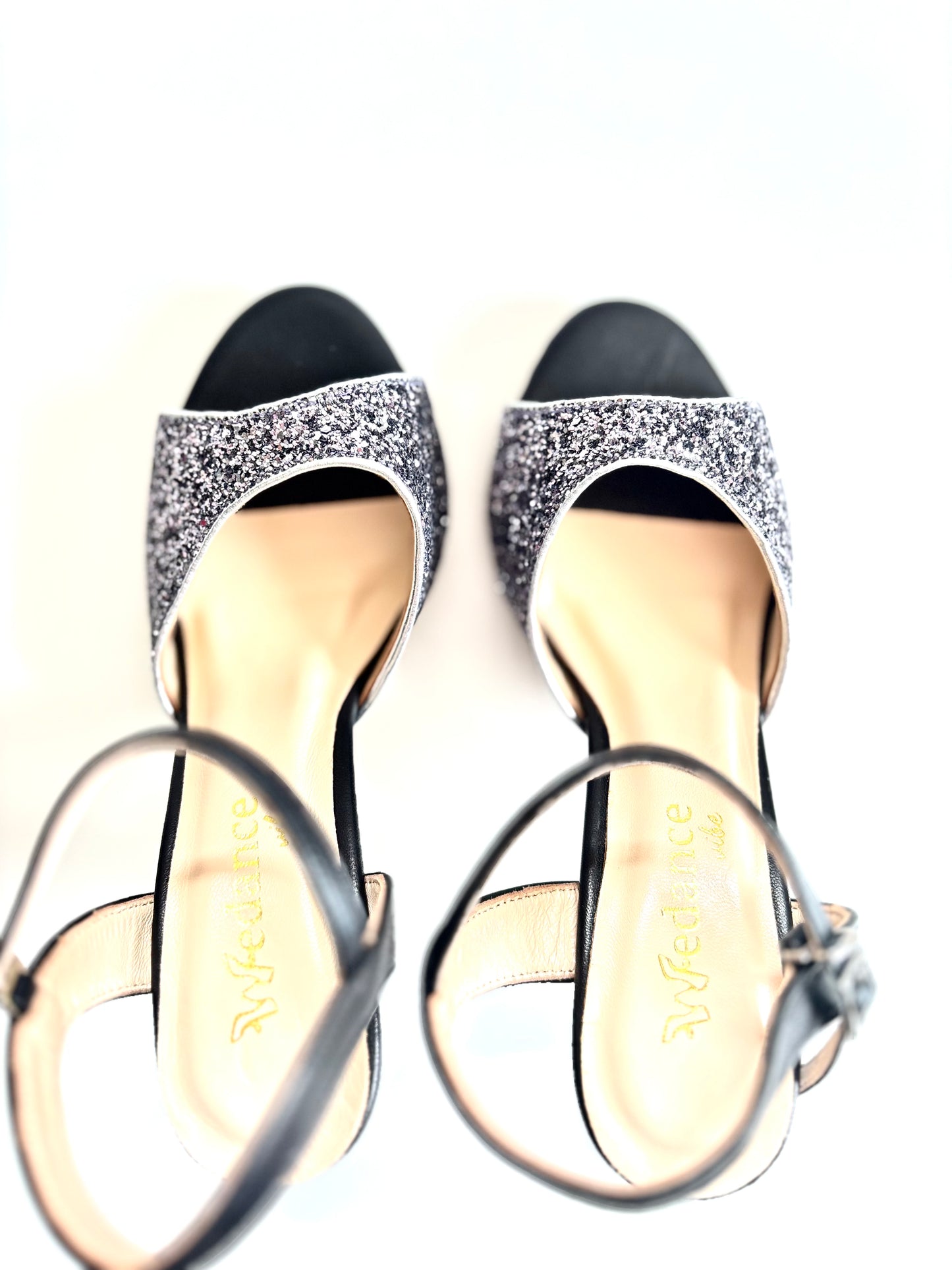 Stella – Black & Glitter Ankle Strap Tango Shoes, 75 mm / 3" Heel - Wedance Vibe