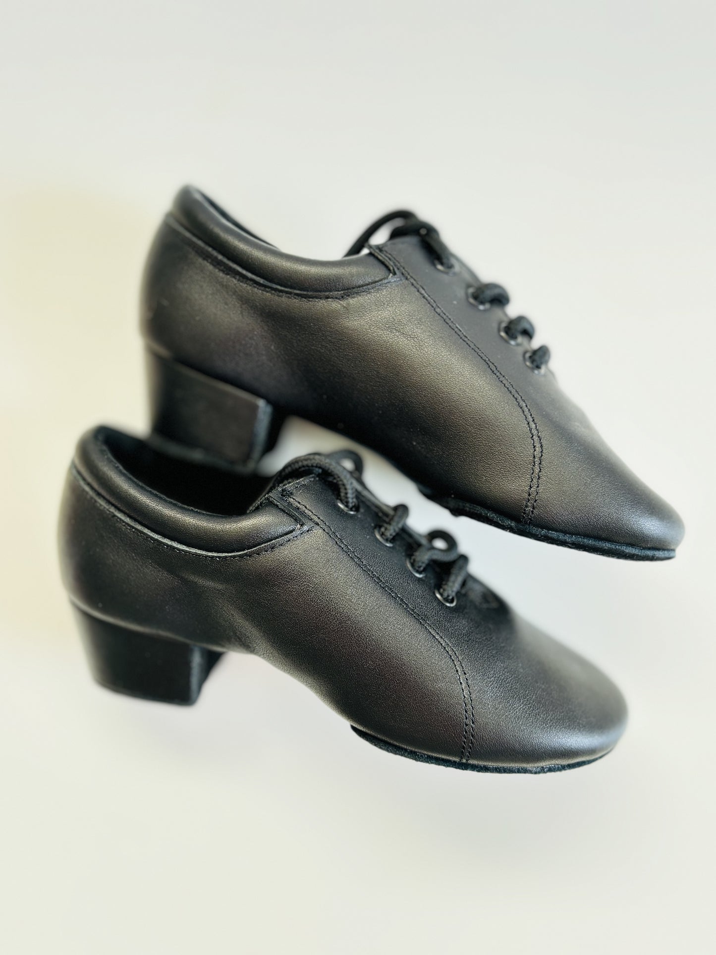 Kids Latin / Salsa Dance Shoes, Black Leather, 35mm / 1.4" heel