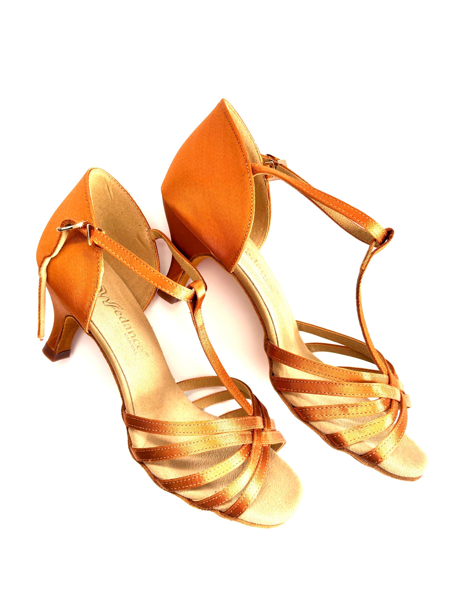 Wedance Kids or Women's Latin / Salsa Dance Shoes, Dark Tan Satin, 55mm/ 2’ heel