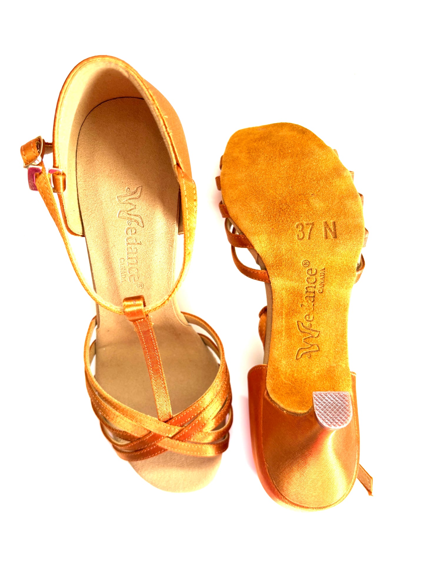 Wedance Kids or Women's Latin / Salsa Dance Shoes, Dark Tan Satin, 55mm/ 2’ heel