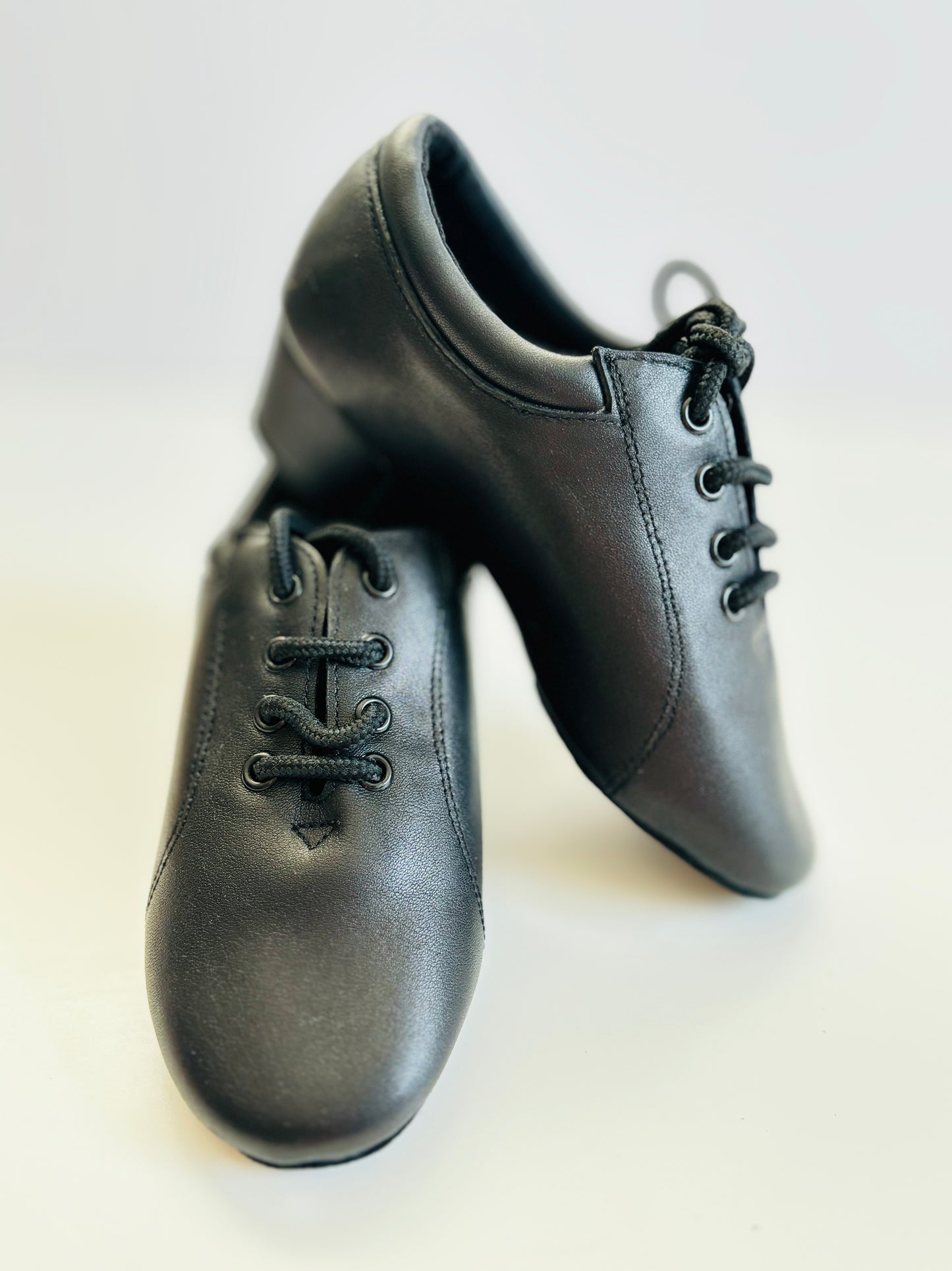 Kids Latin / Salsa Dance Shoes, Black Leather, 35mm / 1.4" heel
