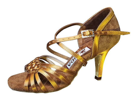 Aida Dance 080S - Women's Latin Dance Shoes, Gold Leather & Suede Back, Natural Suede Insole, Fully Customizable