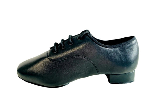 Kid's / Boy's Ballroom Dance Shoes, Black Leather, 20 mm heel
