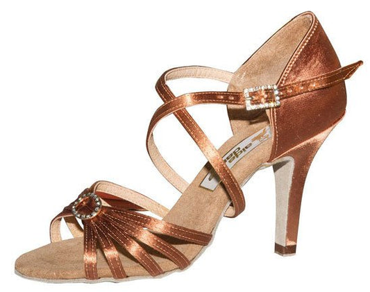 Aida Dance AMANDA 082 E - Women's Latin Dance Shoes, Dark Tan Satin, Natural Suede Insole, Fully Customizable