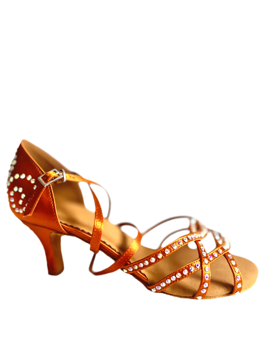 Aurora Crystal Latin Dance Heels – Bronze Satin, 2.5”, Wide - Wedance Vibe - Wedance