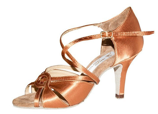 Aida Dance Cindy 073 D - Women's Latin Dance Shoes, Dark Tan Satin, Natural Suede Insole, Fully Customizable