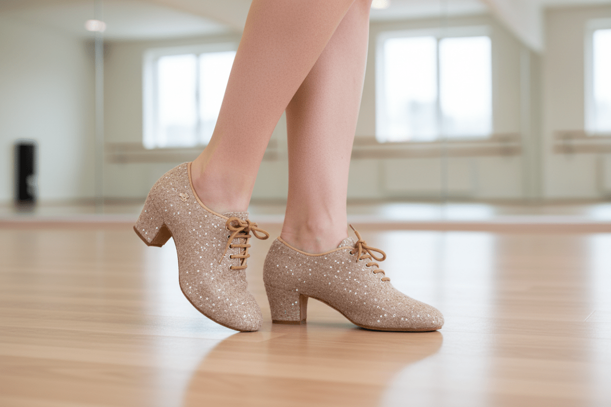 Coco Tweed Nude Style Women’s Latin Dance Shoes – Lace - Up Ballroom Practice & Performance Shoes with 4.5 mm heel, split sole - BD Dance - Wedance