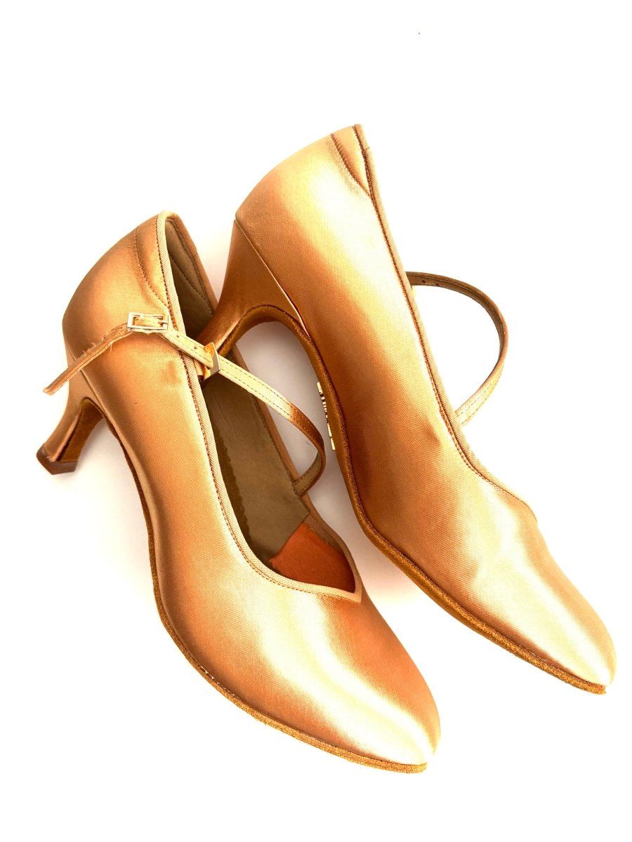 BD Dance DANA - Women’s Standard Ballroom Dance Shoes, Bronze Satin, 65mm Heel, Natural Suede
