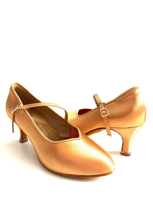 BD Dance DANA - Women’s Standard Ballroom Dance Shoes, Bronze Satin, 65mm Heel, Natural Suede