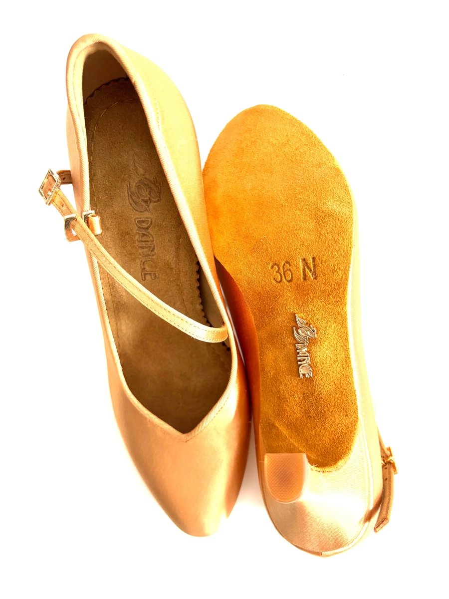 BD Dance DANA - Women’s Standard Ballroom Dance Shoes, Bronze Satin, 65mm Heel, Natural Suede