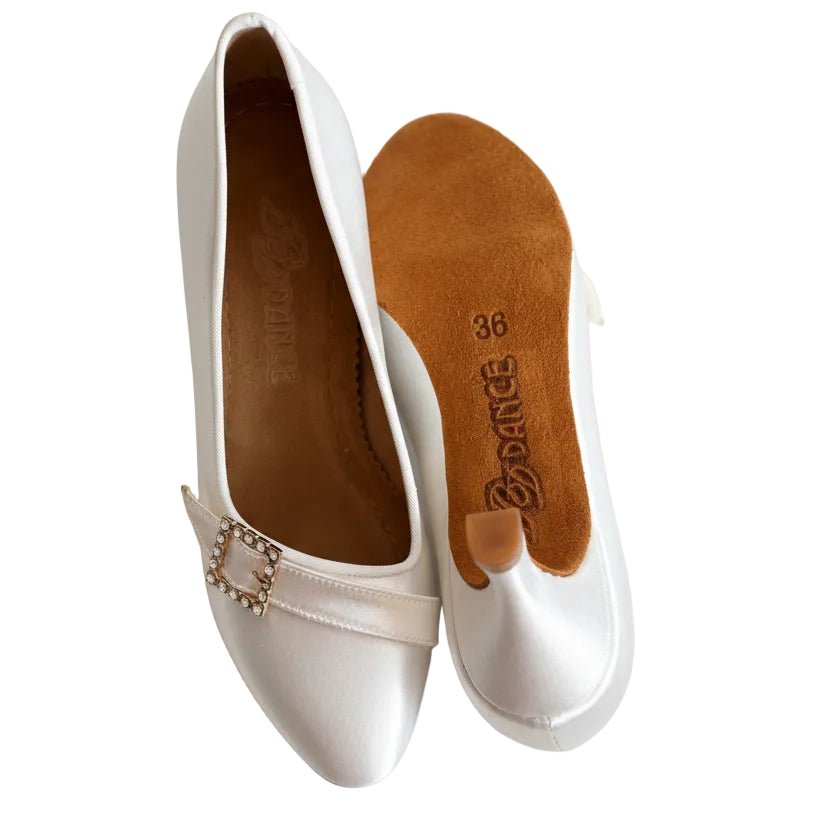 ELENA – Women’s White Satin Standard Ballroom Shoes, 65 mm / 2.5” Heel - BD Dance - Wedance