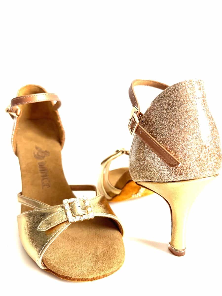 BD Dance Women's Latin Dance Shoes, Gold Leather, Natural Suede Insole, 75mm/ 3’ heel