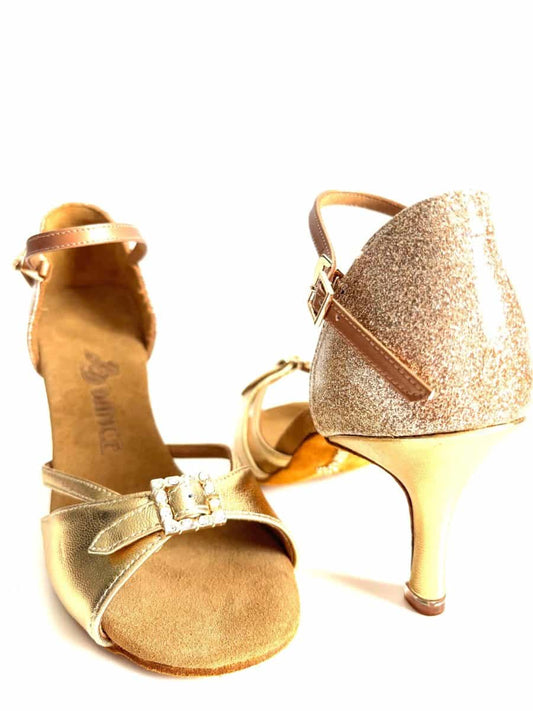 BD Dance Women's Latin Dance Shoes, Gold Leather, Natural Suede Insole, 75mm/ 3’ heel