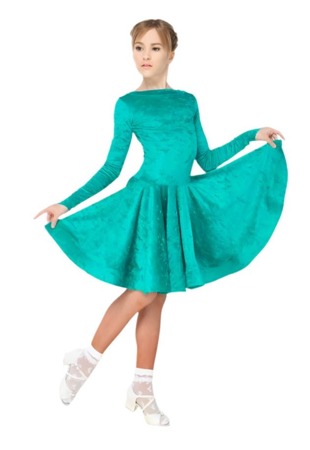 Juvenile Ballroom Latin Salsa Dance Emerald Velvet Dress - DanceMe - Wedance
