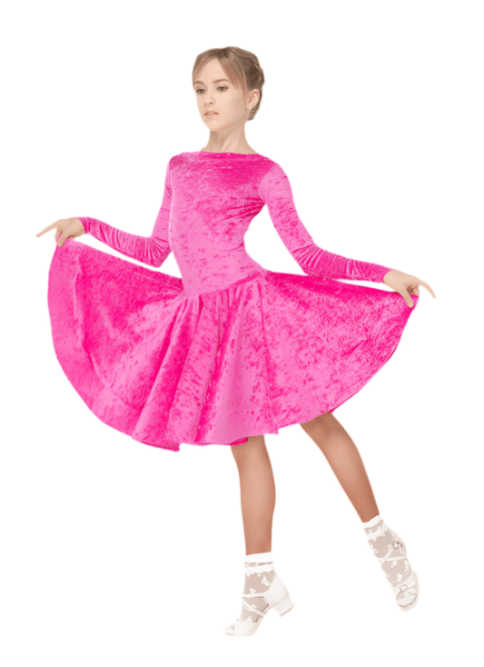 Juvenile Ballroom Latin Salsa Dance Fuchsia Velvet Dress - DanceMe - Wedance