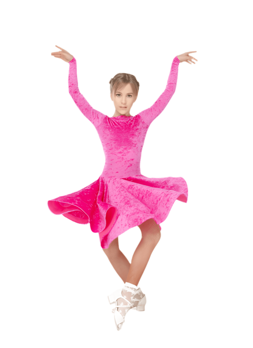 Juvenile Ballroom Latin Salsa Dance Fuchsia Velvet Dress - DanceMe - Wedance