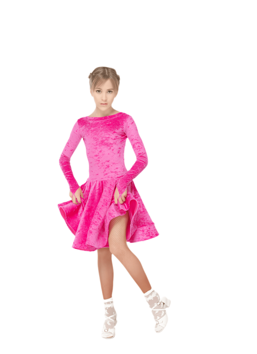 Juvenile Ballroom Latin Salsa Dance Fuchsia Velvet Dress - DanceMe - Wedance