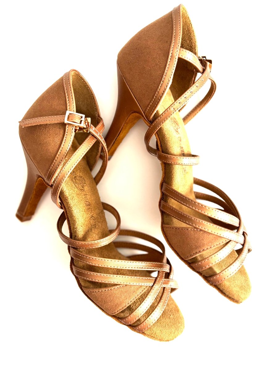 BD Dance Women's Latin Dance Shoes, Tan Leather + Nabuck, Natural Suede Insole, 75mm/ 3’ heel, Salsa, Bachata