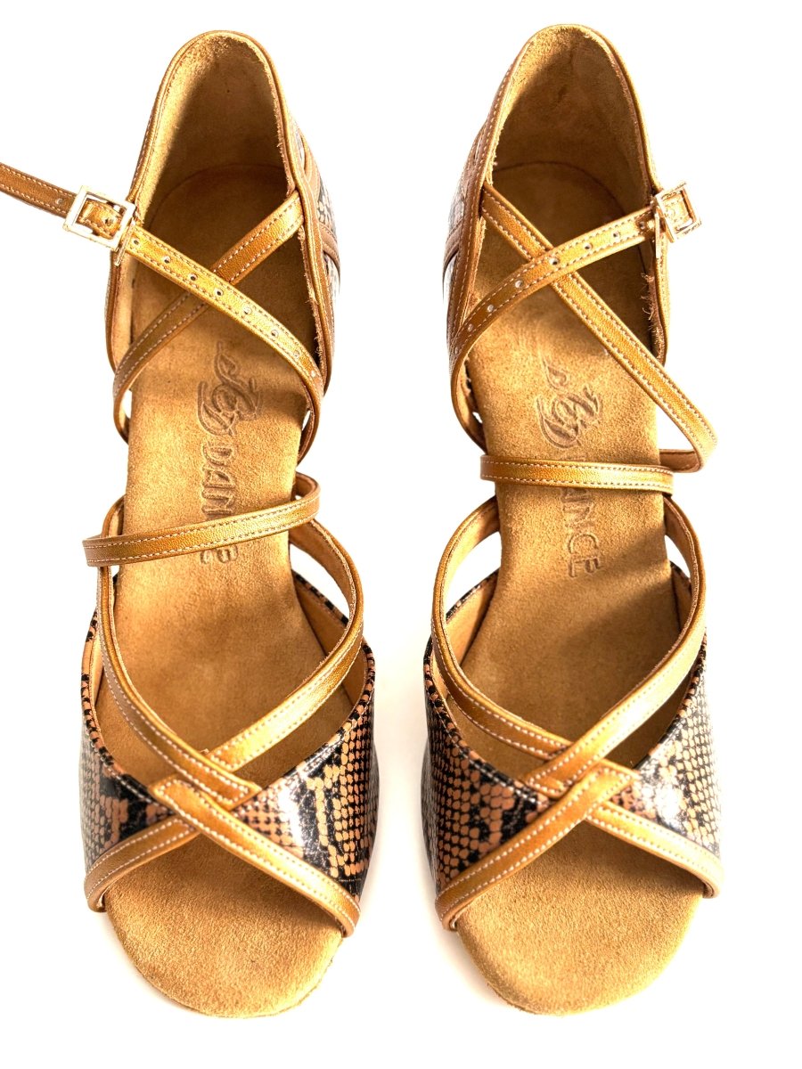 BD Dance Women's Latin Dance Shoes, Snake Leather, Natural Suede Insole, 75mm/ 3’ heel, Salsa, Bachata