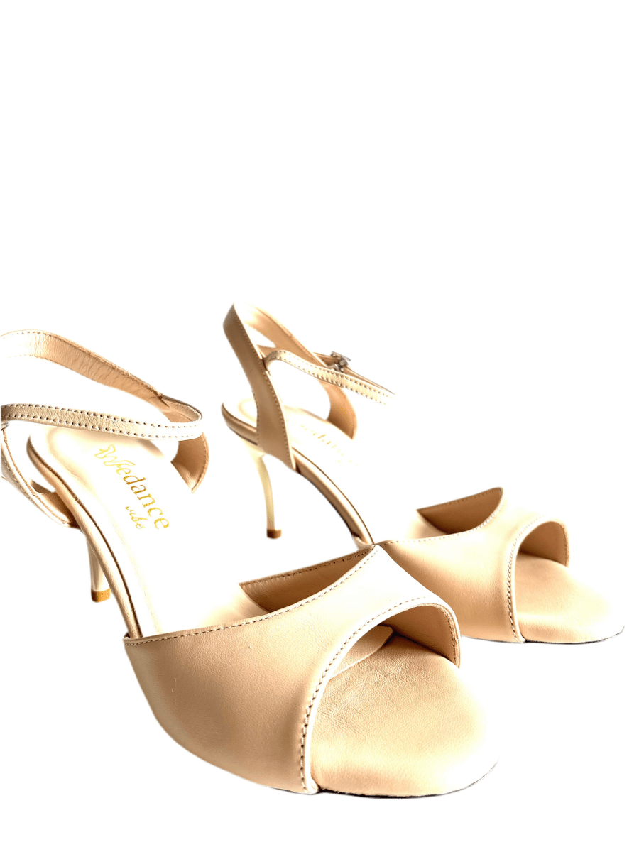 Soft Nude Open Back Tango Shoes with 75 mm / 3" Gold Heel, Wide - Dance Shoes - Wedance Vibe