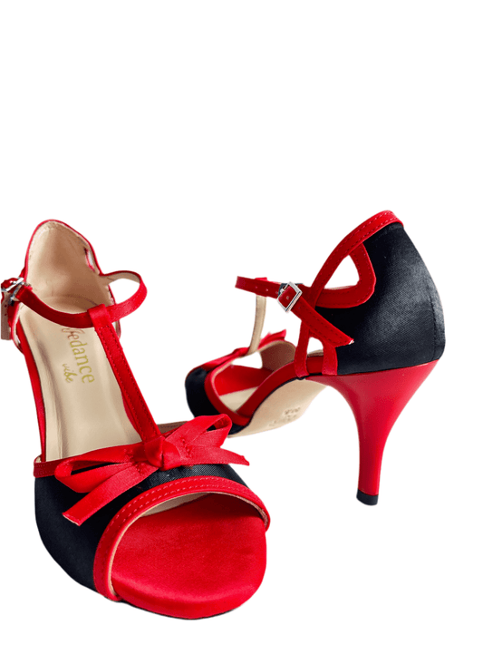 Milonga – Black & Red Bow Tango Shoes with 7.5 cm Red Heel - Wedance Vibe - Wedance
