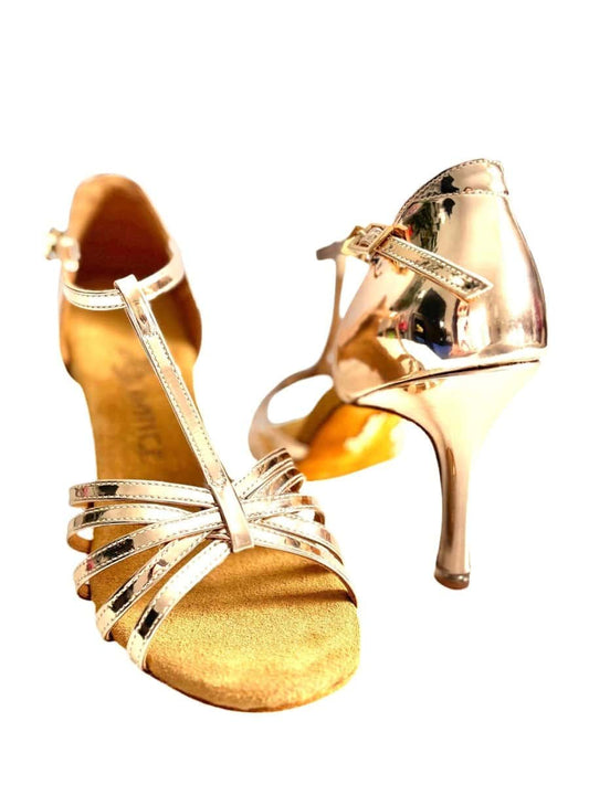 BD Dance Women's Latin Dance Shoes, Mirror Rose Leather, Natural Suede Insole, 75mm/ 3’ heel, Salsa, Bachata