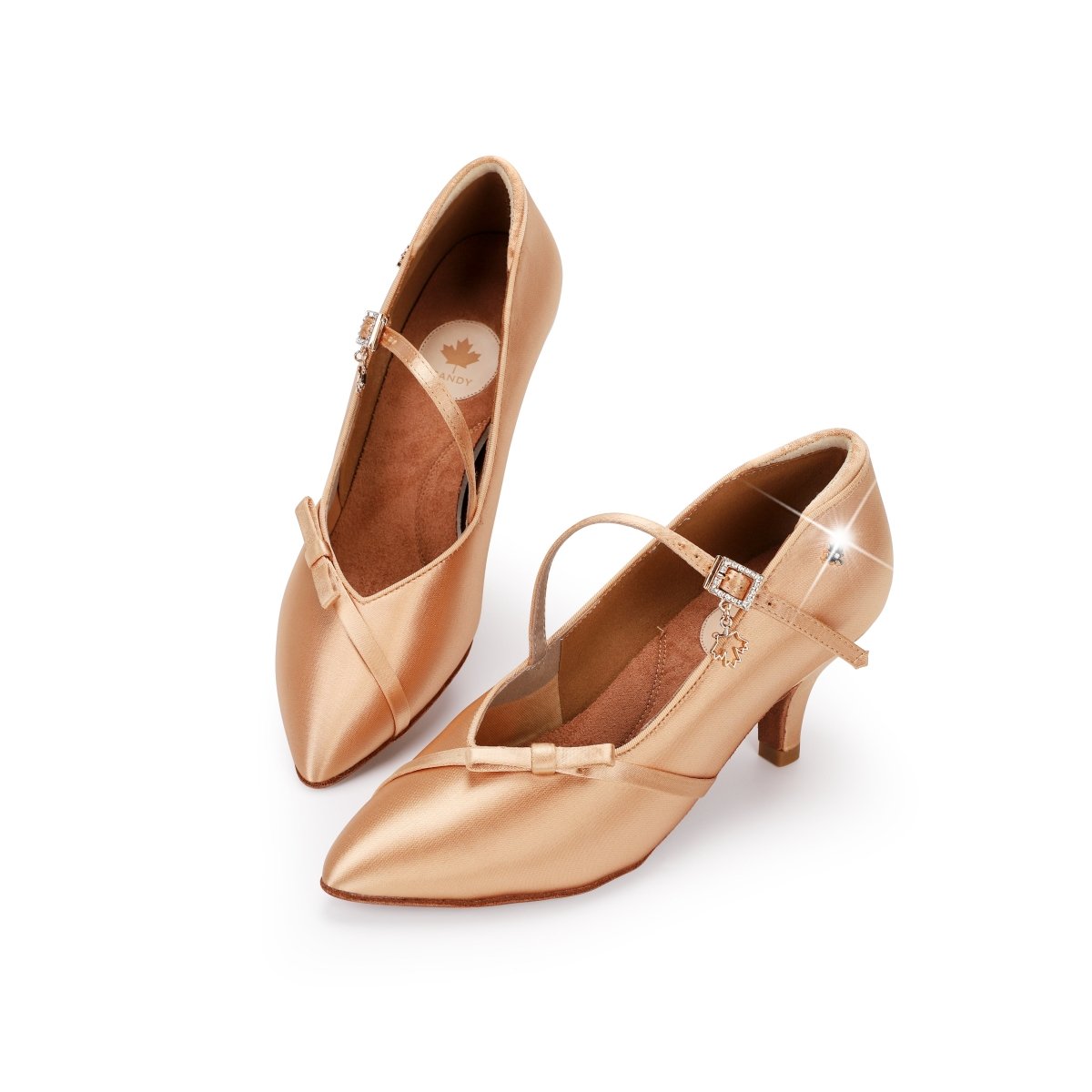 WB030C Silk Tan Ballroom Shoes – Crown Strap Edition, 6.3cm Cone Heel - Best selling - CANDY Dance Shoes - Wedance