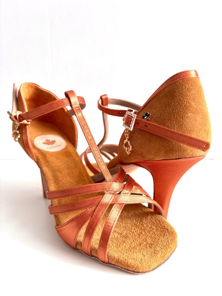 WL005T Dark Tan Suede Latin Dance Shoes – 8 cm (3”) Slim Heel - CANDY Dance Shoes - Wedance