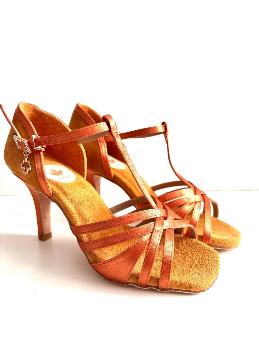 WL005T Dark Tan Suede Latin Dance Shoes – 8 cm (3”) Slim Heel - CANDY Dance Shoes - Wedance