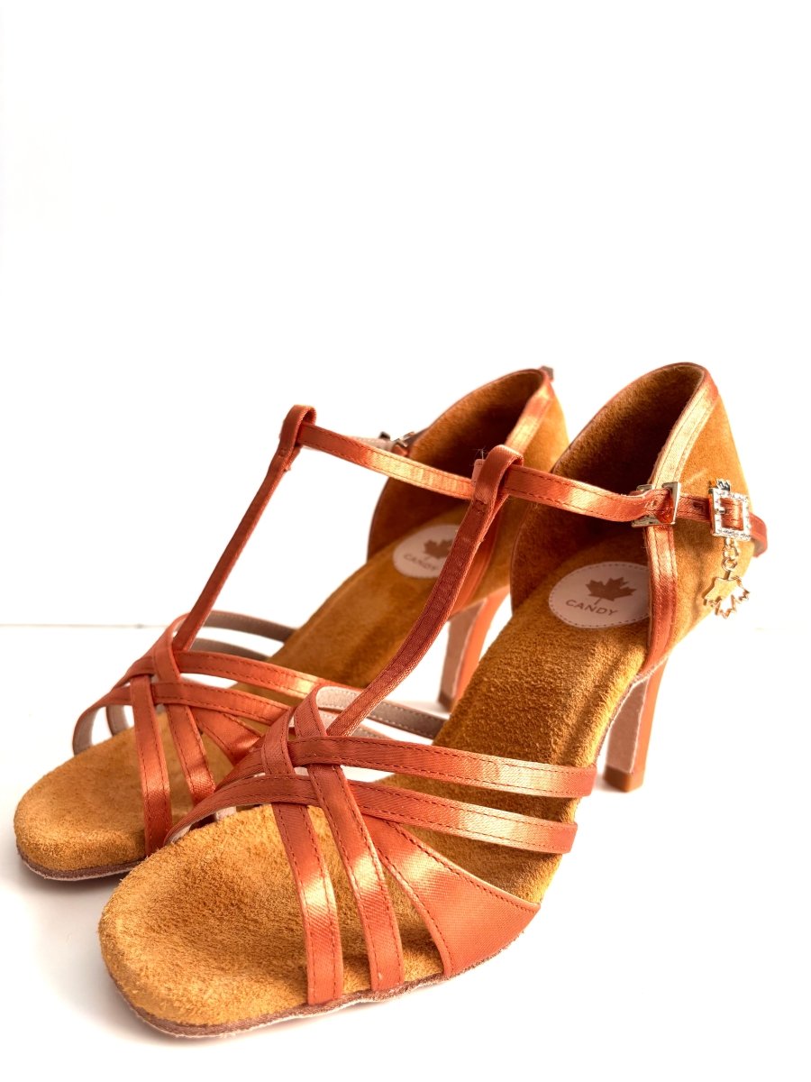 WL005T Dark Tan Suede Latin Dance Shoes – 8 cm (3”) Slim Heel - CANDY Dance Shoes - Wedance