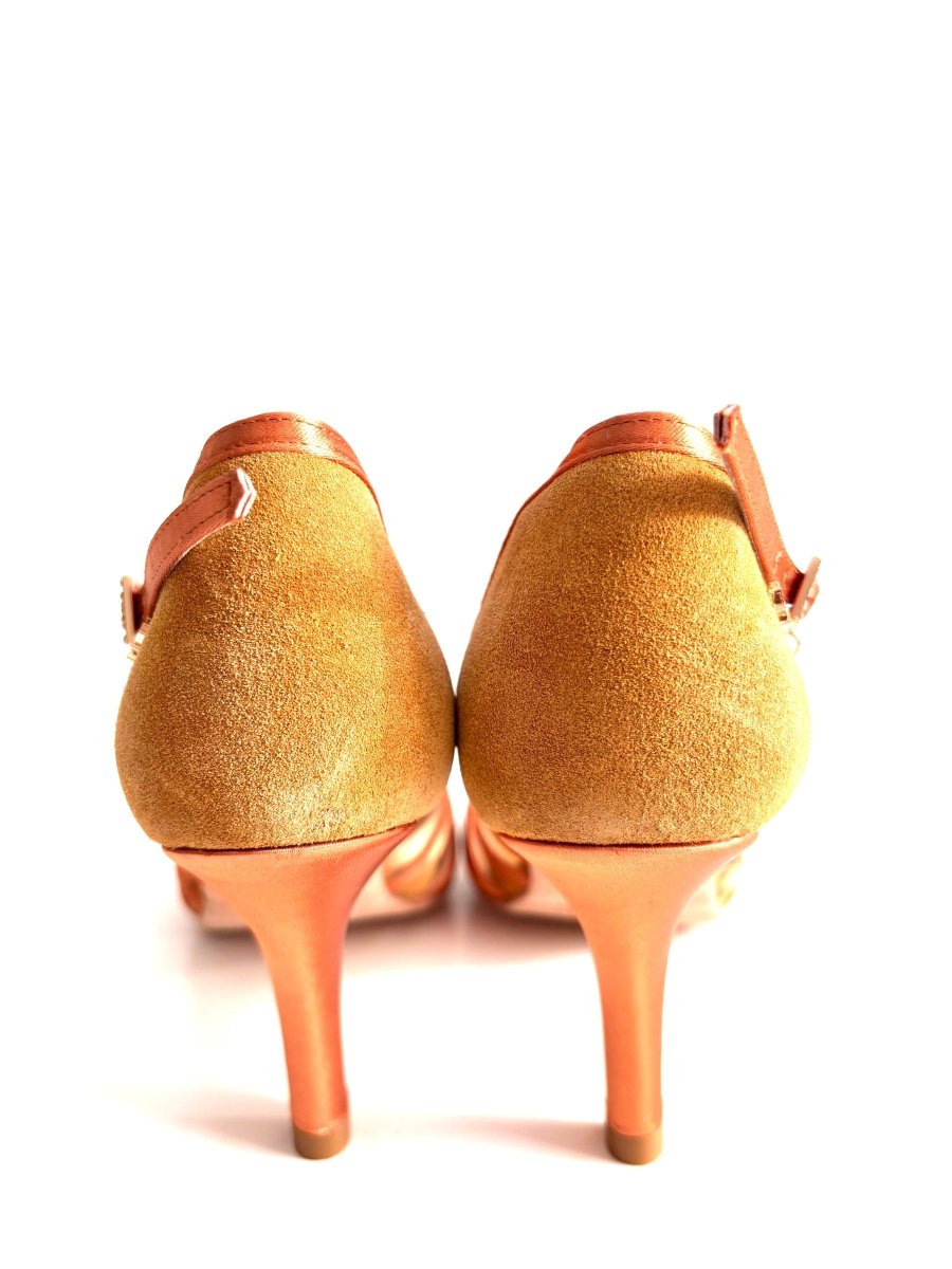 WL005T Dark Tan Suede Latin Dance Shoes – 8 cm (3”) Slim Heel - CANDY Dance Shoes - Wedance