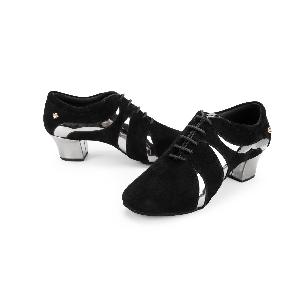 WP052 Unisex Practice Dance Shoes – Black Suede & Silver Mirror Patent | Wide Fit, Split Sole - Best selling - CANDY Dance Shoes - Wedance