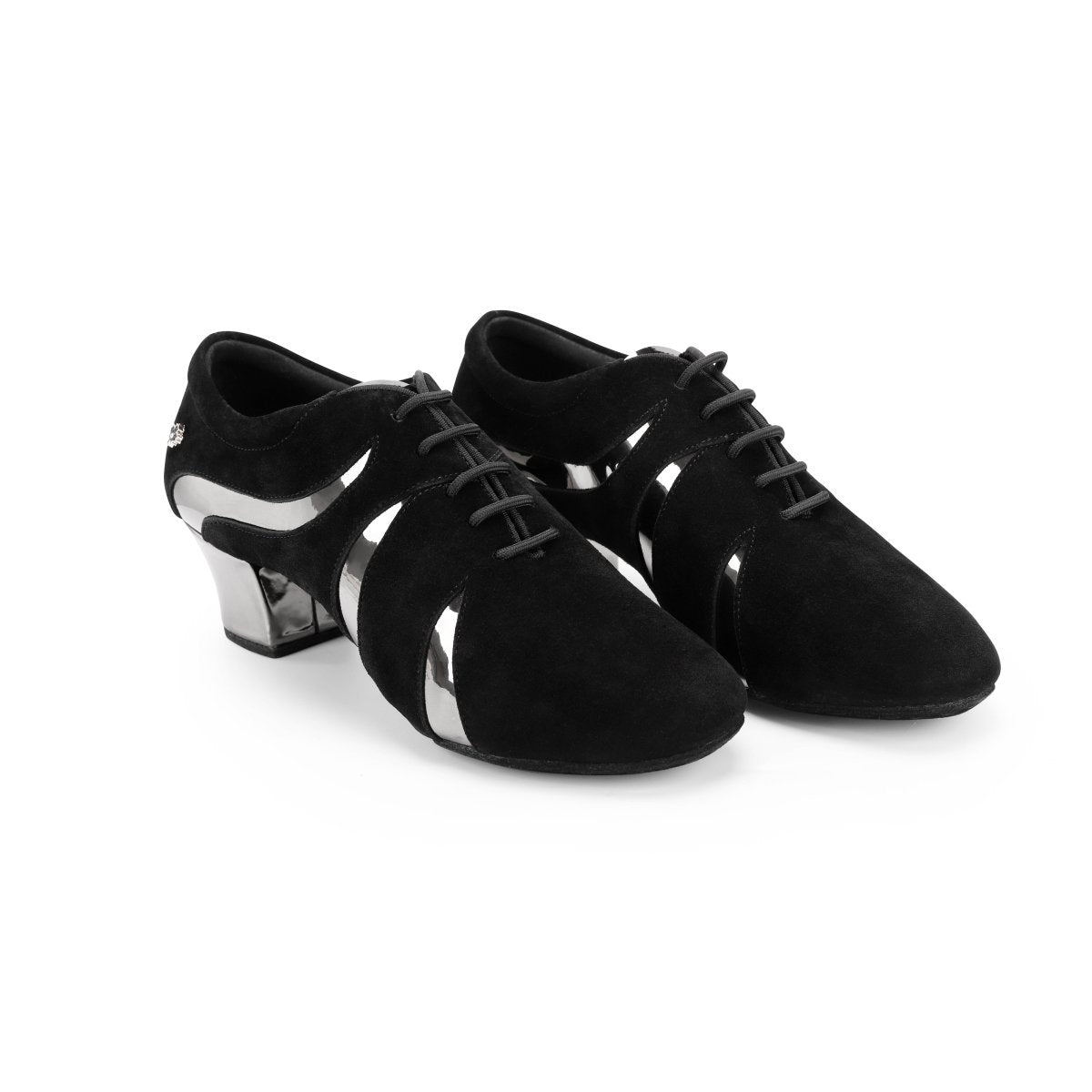 WP052 Unisex Practice Dance Shoes – Black Suede & Silver Mirror Patent | Wide Fit, Split Sole - Best selling - CANDY Dance Shoes - Wedance