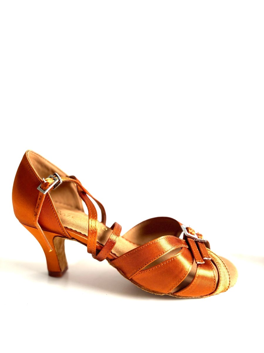 Tan Satin Wide Latin Dance Heels - Wedance Vibe