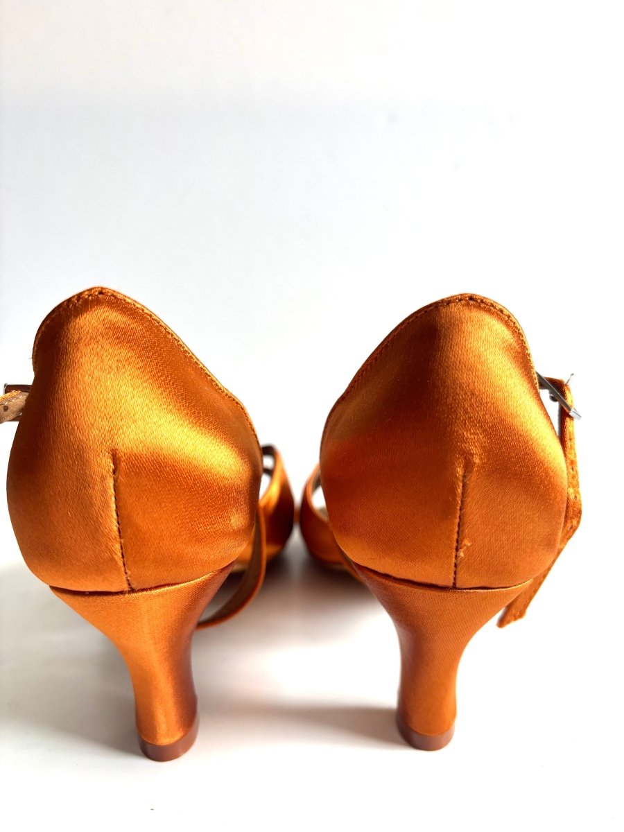 Tan Satin Wide Latin Dance Heels - Wedance Vibe