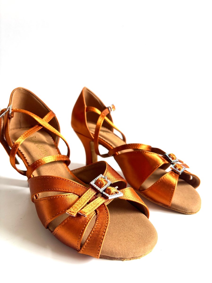 Tan Satin Wide Latin Dance Heels - Wedance Vibe