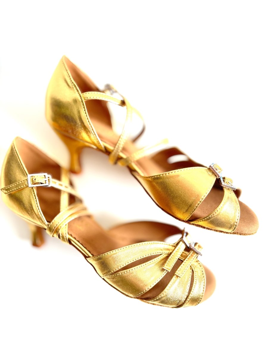 Elegant Gold Latin Dance Shoes - 5.5cm slim heel, Wide - Wedance Vibe
