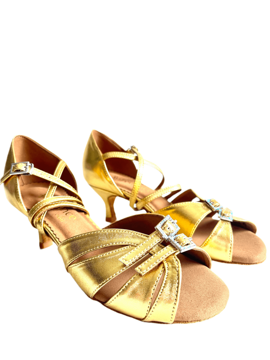 Elegant Gold Latin Dance Shoes - 5.5cm slim heel, Wide - Wedance Vibe