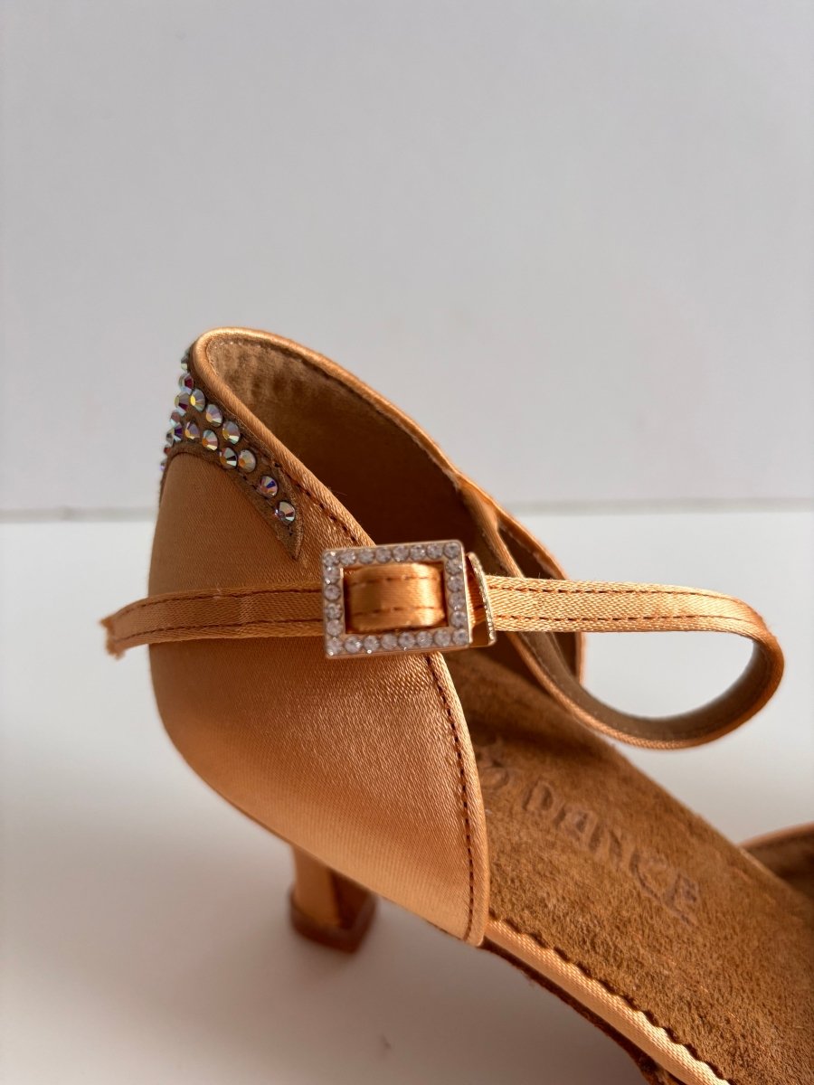159B Smooth Ballroom Performance Shoes for Women – Tan Satin, Rhinestone Embellished, Comfortable Dance Heels - BD Dance - Wedance