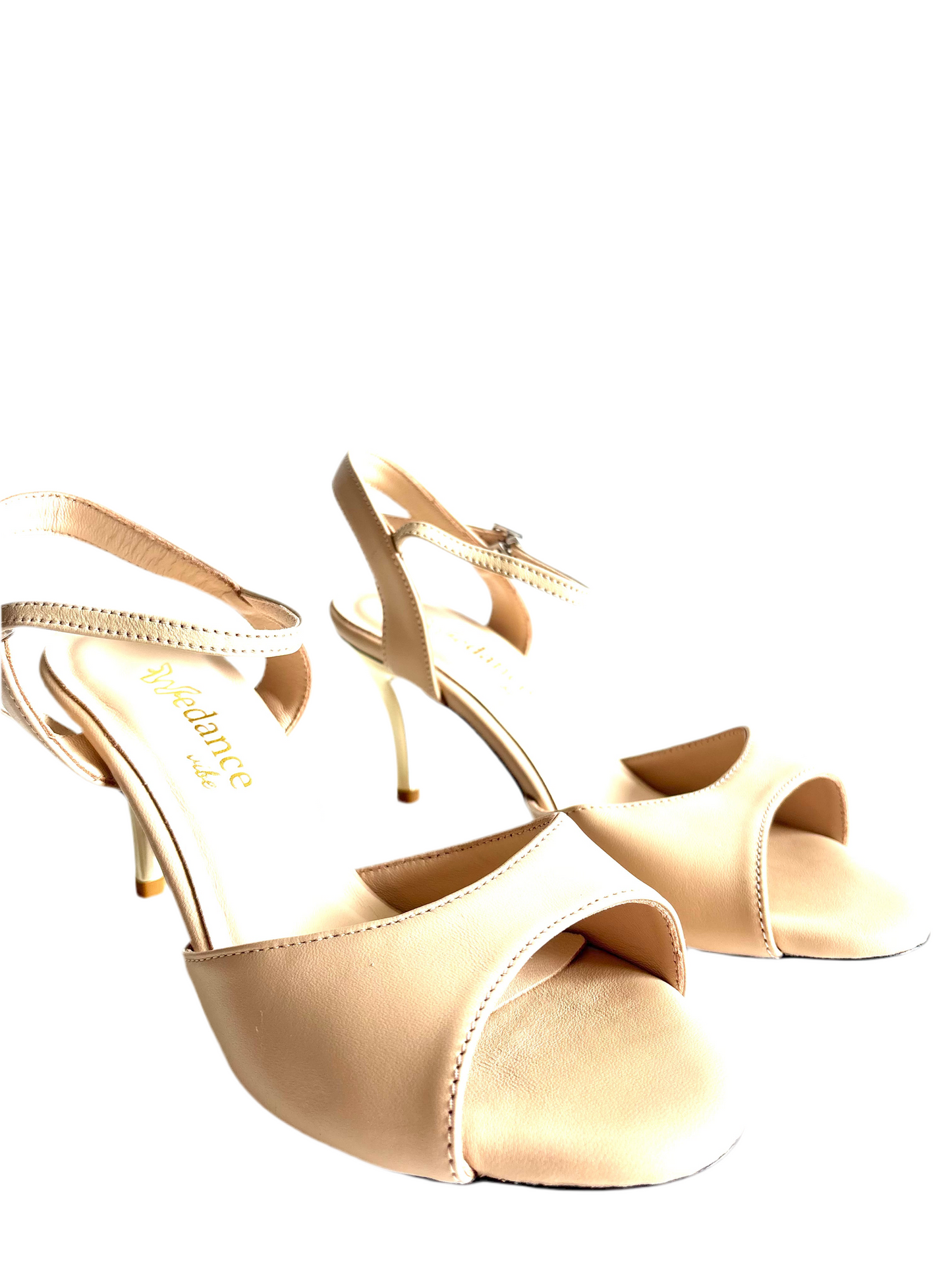 Luz – Nude Open-Back Tango Shoes with 7.5 cm Gold Heel, Wide