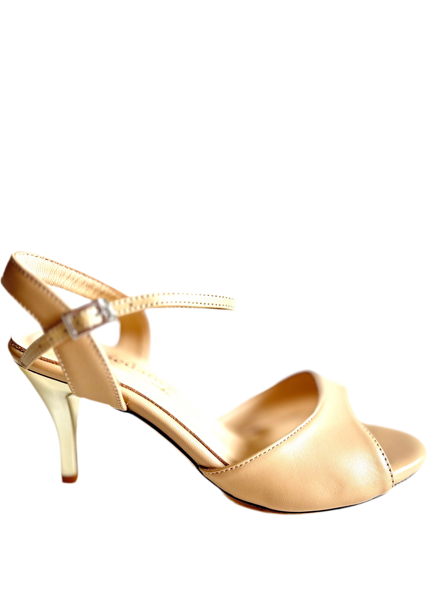 Luz – Nude Open-Back Tango Shoes with 7.5 cm Gold Heel, Wide