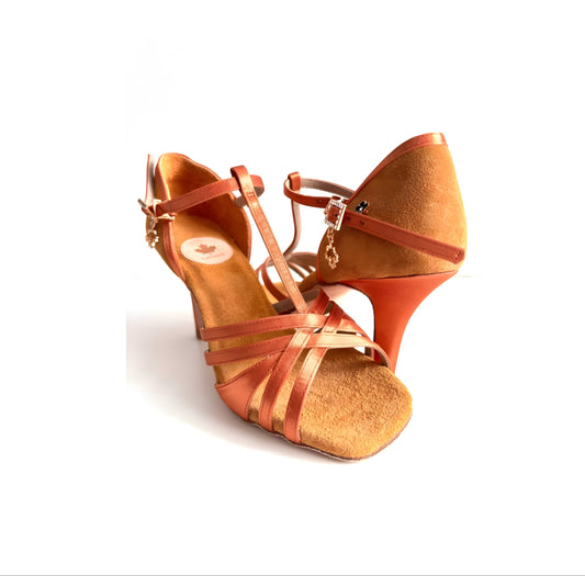 WL005T Dark Tan Suede Latin Dance Shoes – 8 cm (3”) Slim Heel