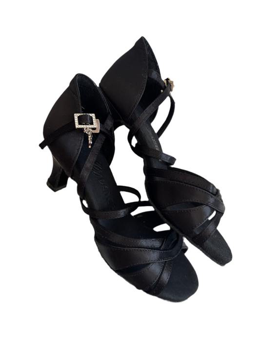 Black Satin Latin dance shoes - 65 mm heel