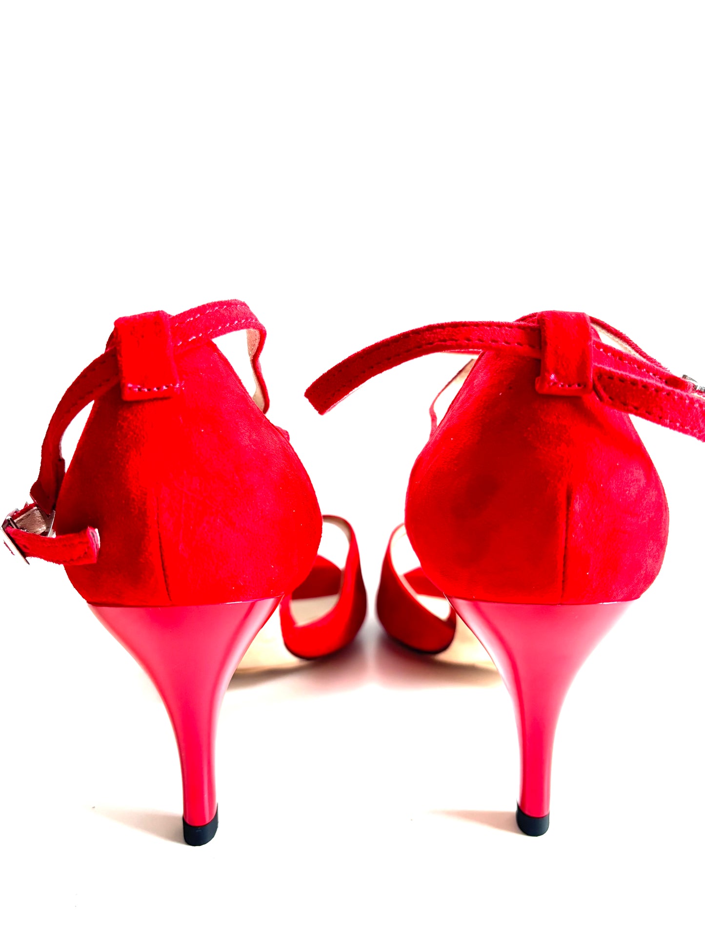 Roja Cross – Red Suede Tango Shoes with 7.5 cm Heel and Crisscross Ankle Strap (Wide Fit)